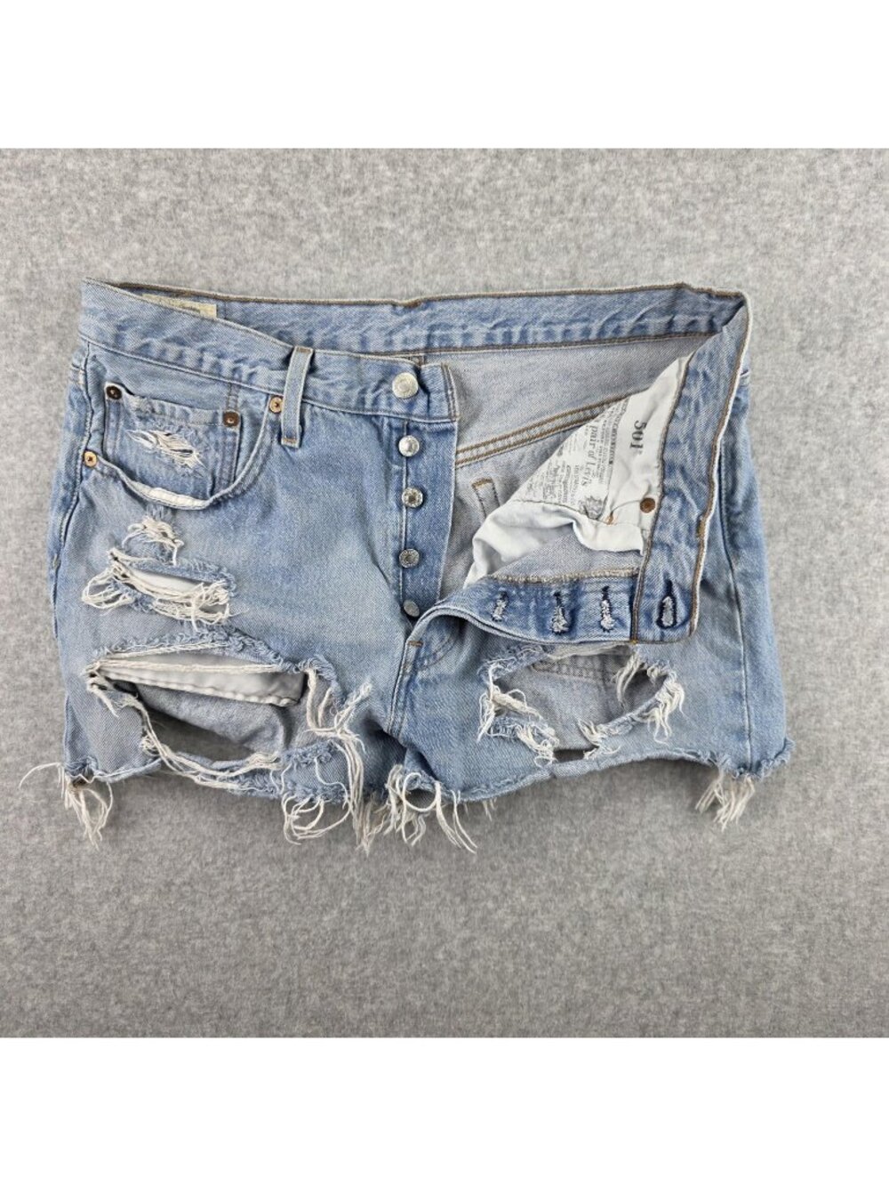 Levi's 501 Bermuda Shorts Womens 30 Blue Distressed Button Fly Cutoff Denim 2"
